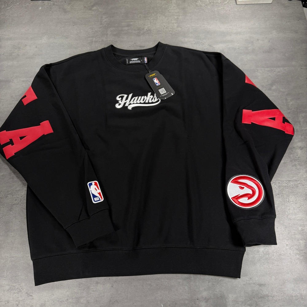 Atlanta Hawks Sweatshirt Mens L Black NBA Basketball Chenille Patch Pro Standard